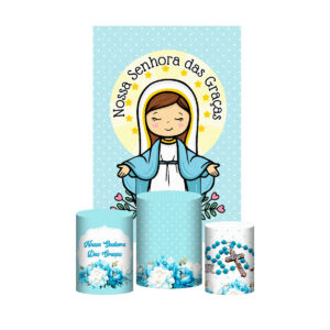 Kit Casado Nossa Senhora das Graças 3d Trio Capa Cilindro + Retangular Tecido