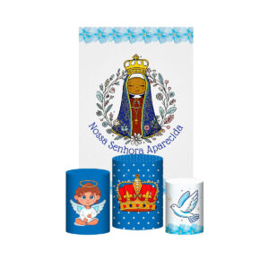 Kit Casado Nossa Senhora Aparecida 3d Trio Capa Cilindro + Retangular Tecido