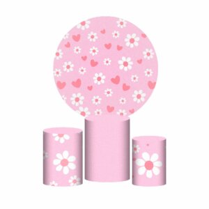 Trio Capa Cilindro + Painel Redondo 3D Margarida 1,50m Veste Fácil