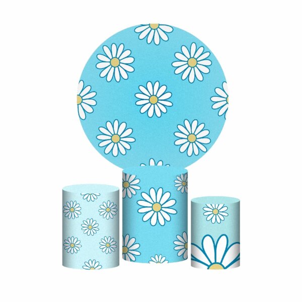 Trio Capa Cilindro + Painel Redondo 3D Margarida 1,50m Veste Fácil
