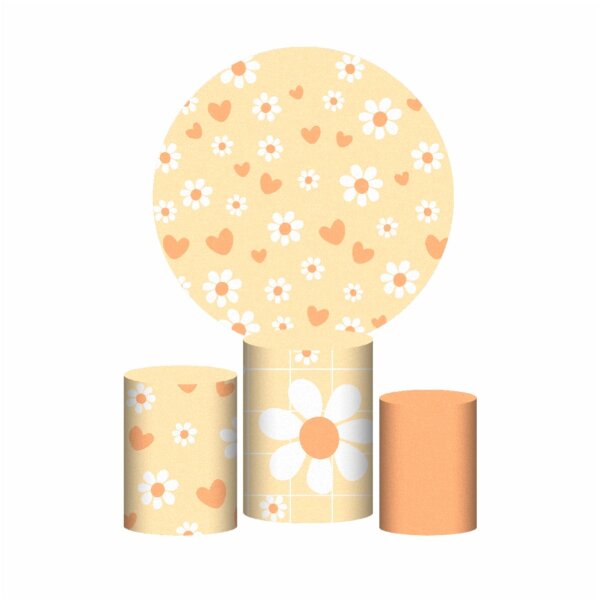 Trio Capa Cilindro + Painel Redondo 3D Margarida 1,50m Veste Fácil