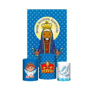 Kit Casado Nossa Senhora Aparecida 3d Trio Capa Cilindro + Retangular Tecido