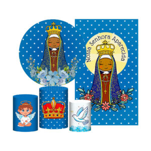 Kit Nossa Senhora Aparecida Painel Redondo + Trio Capas + Retangular Tecido