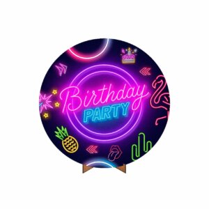 Painel Redondo 3D Neon 50cm Com Suporte MDF