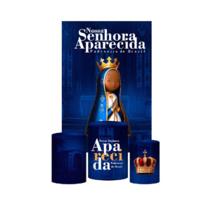 Kit Casado Nossa Senhora Aparecida 3d Trio Capa Cilindro + Retangular Tecido