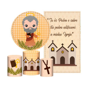 Kit São Pedro Painel Redondo + Trio Capas + Retangular Tecido