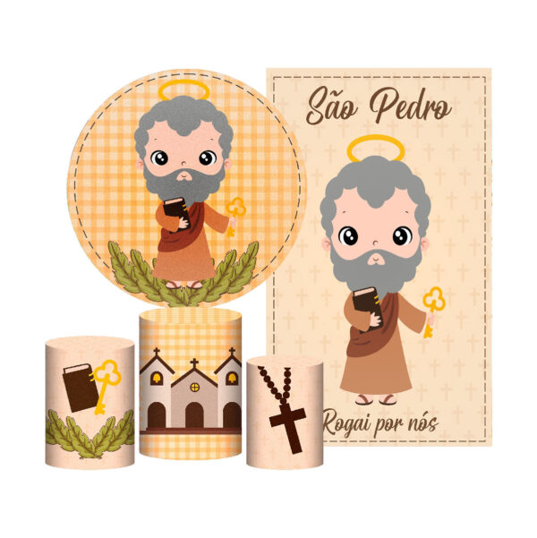 Kit São Pedro Painel Redondo + Trio Capas + Retangular Tecido