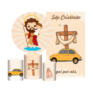 Kit São Cristóvão Painel Redondo + Trio Capas + Retangular Tecido
