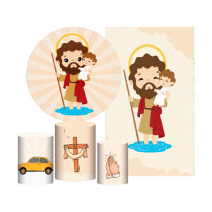 Kit São Cristóvão Painel Redondo + Trio Capas + Retangular Tecido