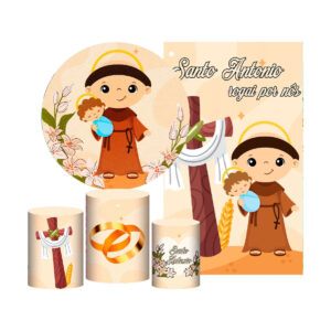 Kit Santo Antônio Painel Redondo + Trio Capas + Retangular Tecido