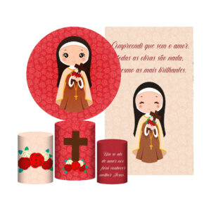 Kit Santa Terezinha Painel Redondo + Trio Capas + Retangular Tecido