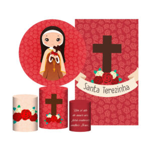 Kit Santa Terezinha Painel Redondo + Trio Capas + Retangular Tecido