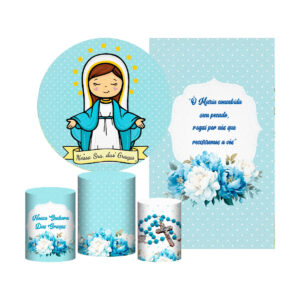 Kit Nossa Senhora das Graças Painel Redondo + Trio Capas + Retangular Tecido