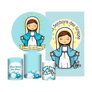 Kit Nossa Senhora das Graças Painel Redondo + Trio Capas + Retangular Tecido