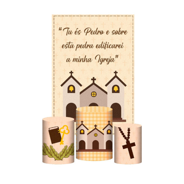 Kit Casado São Pedro 3d Trio Capa Cilindro + Retangular Tecido