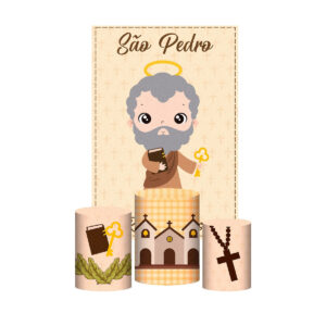 Kit Casado São Pedro 3d Trio Capa Cilindro + Retangular Tecido