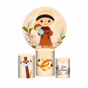 Trio Capa Cilindro + Painel Redondo 3D Santo Antônio 1,50m Veste Fácil