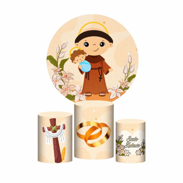 Trio Capa Cilindro + Painel Redondo 3D Santo Antônio 1,50m Veste Fácil