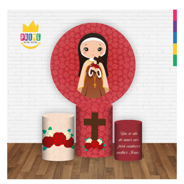Trio Capa Cilindro + Painel Redondo 3D Santa Terezinha 1,50m Veste Fácil - Image 2