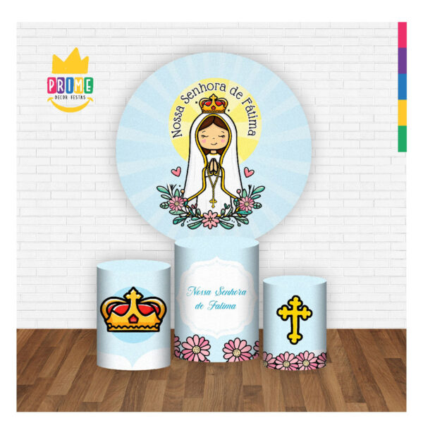 Trio Capa Cilindro + Painel Redondo 3D Nossa Senhora de Fátima 1,50m Veste Fácil - Image 2