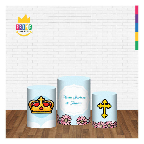 Trio Capa Cilindro Nossa Senhora de Fátima 3D Em Tecido Com Elástico - Image 2