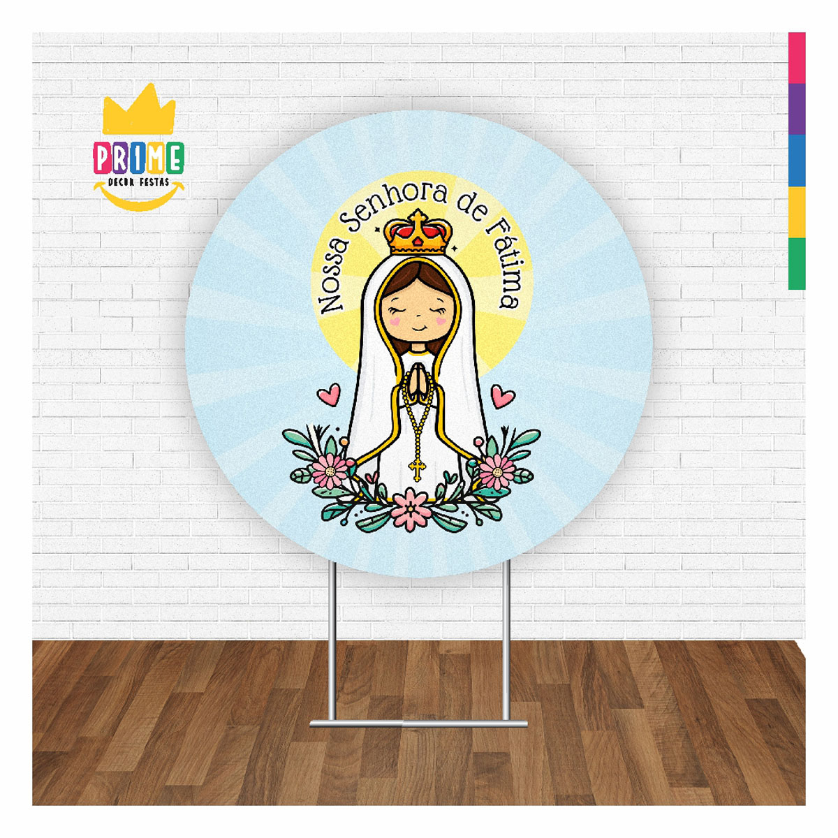 Painel Redondo 3D Nossa Senhora de Fátima Tecido Sublimado 1,50m x 1,50m - Imagem 2