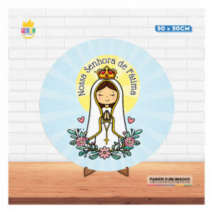 Painel Redondo 3D Nossa Senhora de Fátima 50cm Com Suporte MDF
