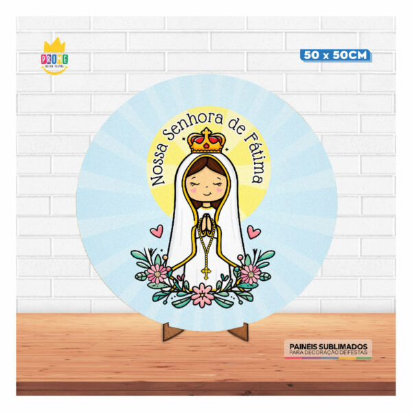 Painel Redondo 3D Nossa Senhora de Fátima 50cm Com Suporte MDF