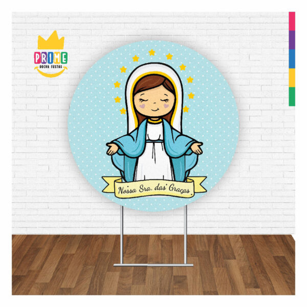 Painel Redondo 3D Nossa Senhora das Graças Tecido Sublimado 1,50m x 1,50m - Image 2