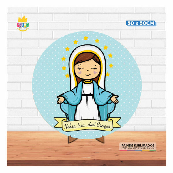 Painel Redondo 3D Nossa Senhora das Graças 50cm Com Suporte MDF - Image 2