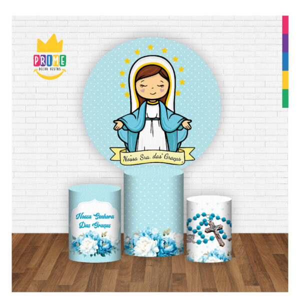 Trio Capa Cilindro + Painel Redondo 3D Nossa Senhora das Graças 1,50m Veste Fácil - Image 2