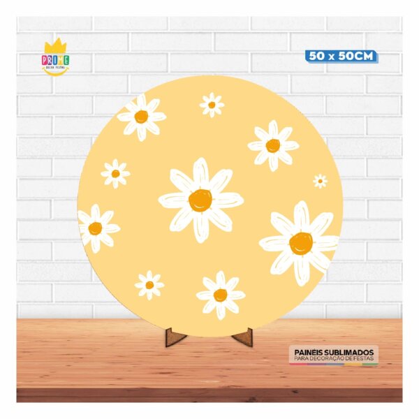 Painel Redondo 3D Margarida 50cm Com Suporte MDF - Image 2
