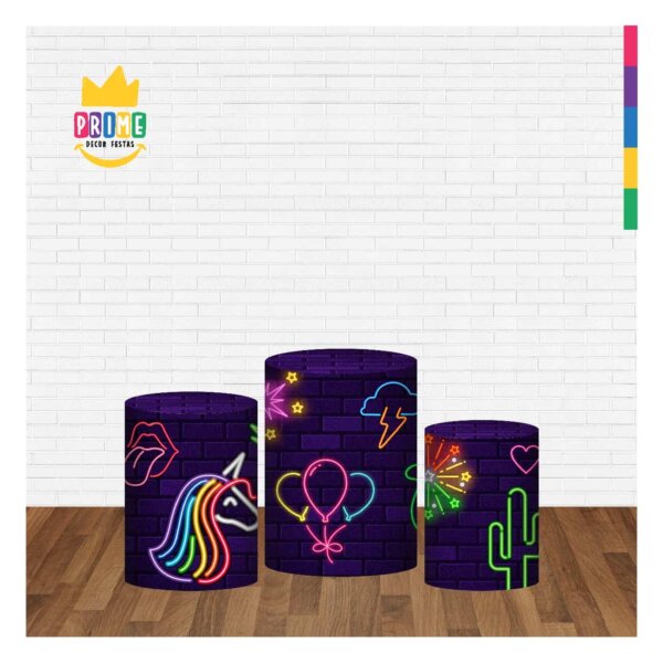 Trio Capa Cilindro Neon 3D Em Tecido Com Elástico - Image 2