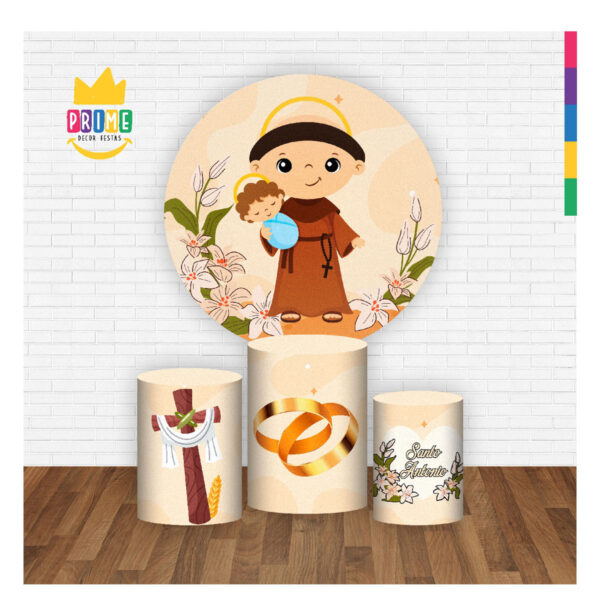 Trio Capa Cilindro + Painel Redondo 3D Santo Antônio 1,50m Veste Fácil - Image 2