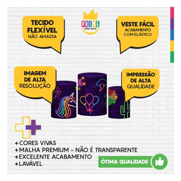 Trio Capa Cilindro Neon 3D Em Tecido Com Elástico - Image 3