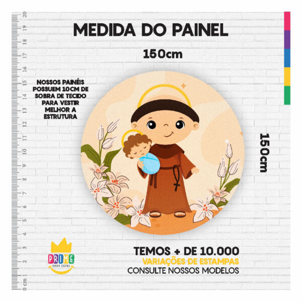Painel Redondo 3D Santo Antônio Tecido Sublimado 1,50m x 1,50m - Image 3