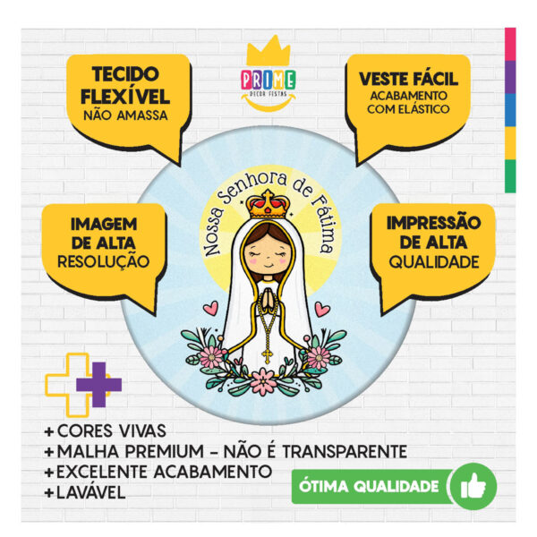 Trio Capa Cilindro + Painel Redondo 3D Nossa Senhora de Fátima 1,50m Veste Fácil - Image 3