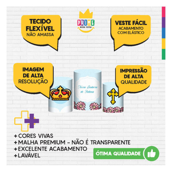 Trio Capa Cilindro Nossa Senhora de Fátima 3D Em Tecido Com Elástico - Image 3