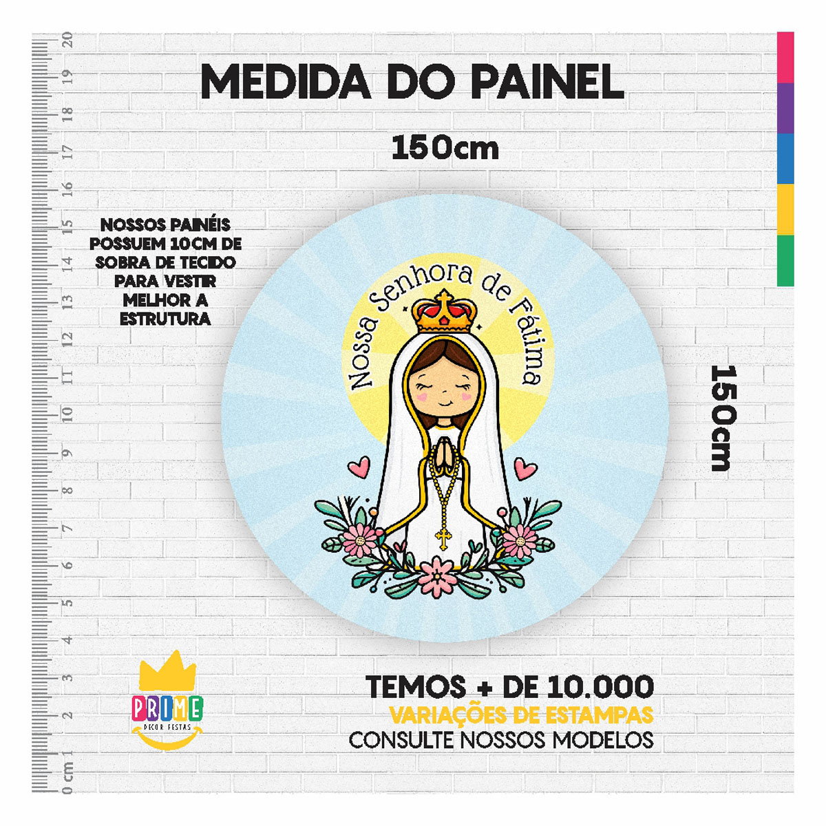 Painel Redondo 3D Nossa Senhora de Fátima Tecido Sublimado 1,50m x 1,50m - Imagem 3