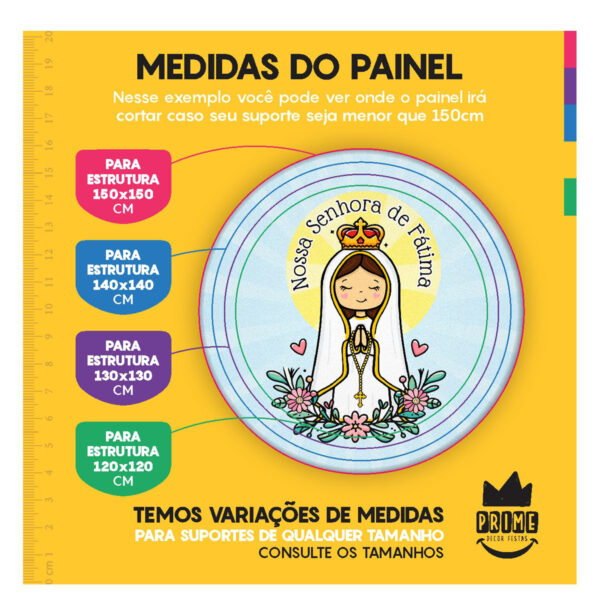 Trio Capa Cilindro + Painel Redondo 3D Nossa Senhora de Fátima 1,50m Veste Fácil - Image 4