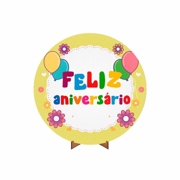 Painel Redondo 3D Feliz Aniversário 50cm Com Suporte MDF
