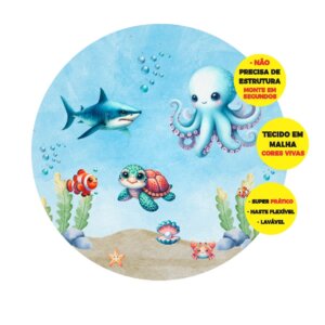 Painel Redondo 3D Fundo do Mar Abre Fácil 1,50m X 1,50m