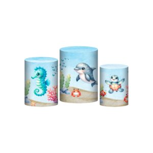 Trio Capa Cilindro Fundo do Mar 3D Em Tecido Com Elástico