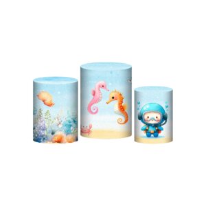 Trio Capa Cilindro Fundo do Mar 3D Em Tecido Com Elástico