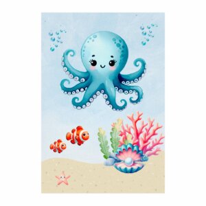Painel de Festa Retangular Fundo do Mar Casadinho 3D 1,50m x 2,20