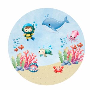 Painel Redondo 3D Fundo do Mar Tecido Sublimado 1,50m x 1,50m