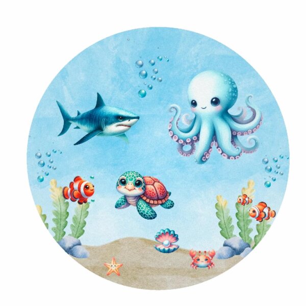Painel Redondo 3D Fundo do Mar Tecido Sublimado 1,50m x 1,50m