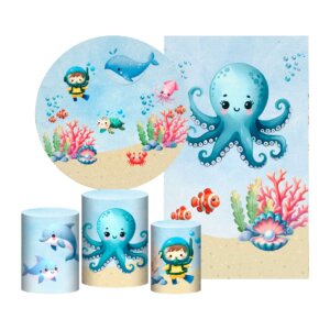 Kit Fundo do Mar Painel Redondo + Trio Capas + Retangular Tecido