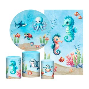Kit Fundo do Mar Painel Redondo + Trio Capas + Retangular Tecido