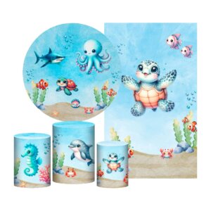Kit Fundo do Mar Painel Redondo + Trio Capas + Retangular Tecido